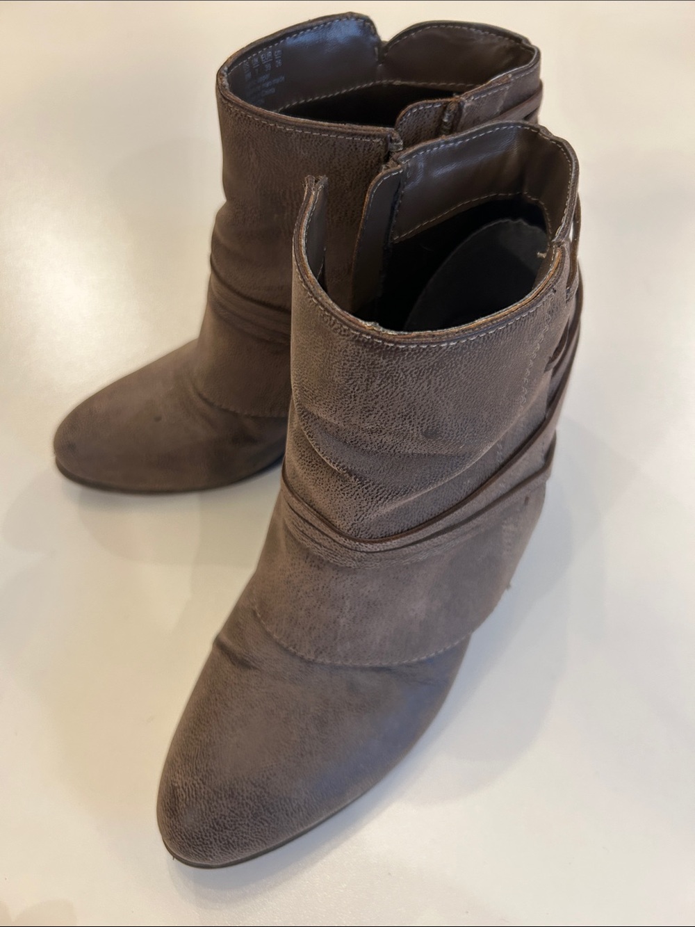 Fergalicious Taupe Pointed-Toe Ankle Booties